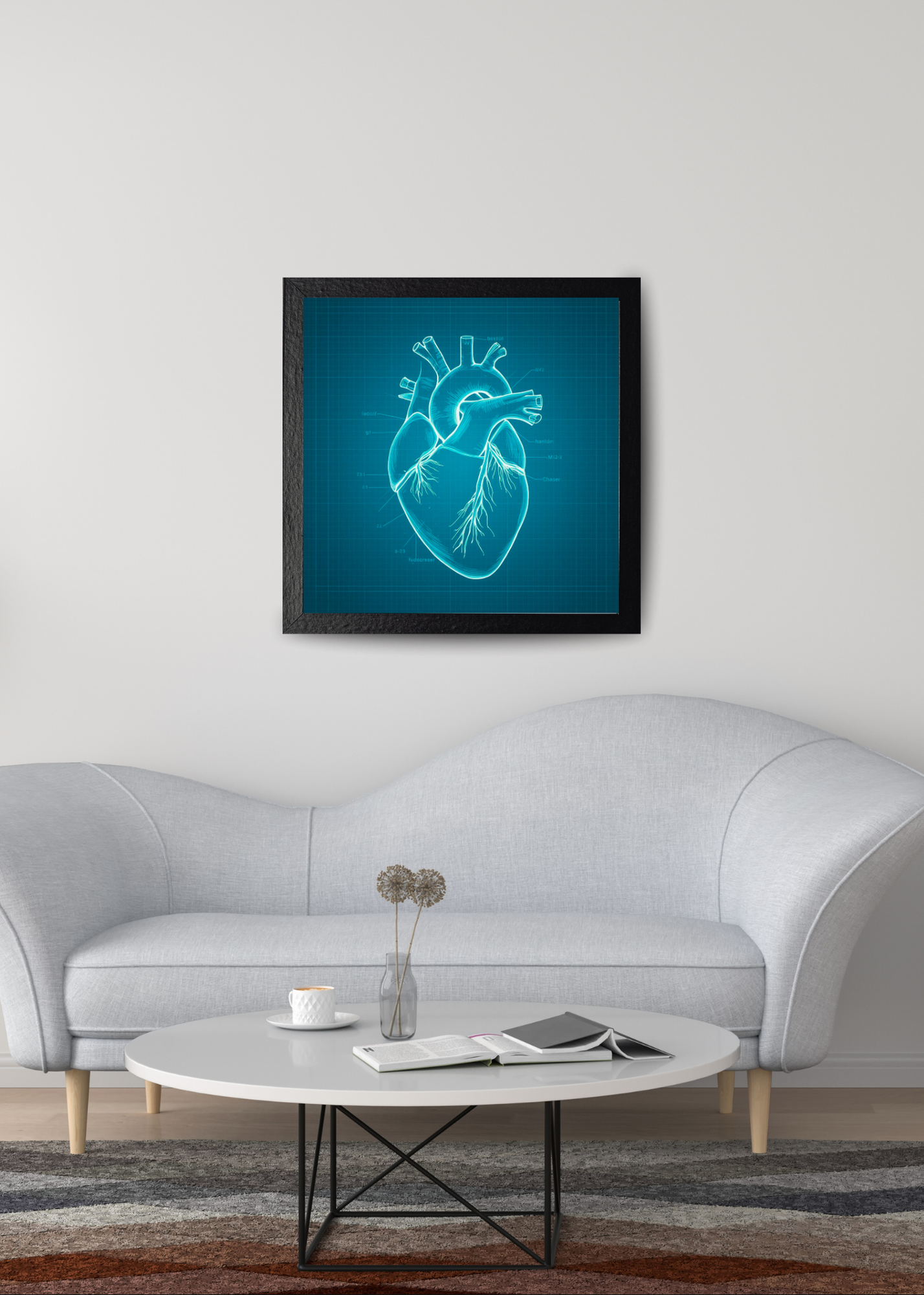 Heart Blueprint Wall Art - 36x36 inch - Office & Home Decor - Print on Demand - Instant Download