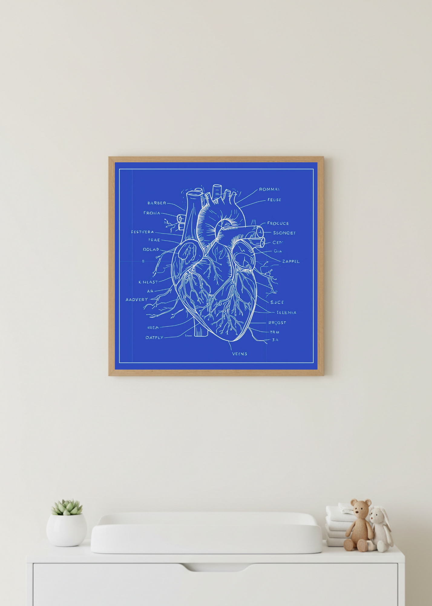 Heart Blueprint Wall Art - 36x36 inch - Office & Home Decor - Print on Demand - Instant Download
