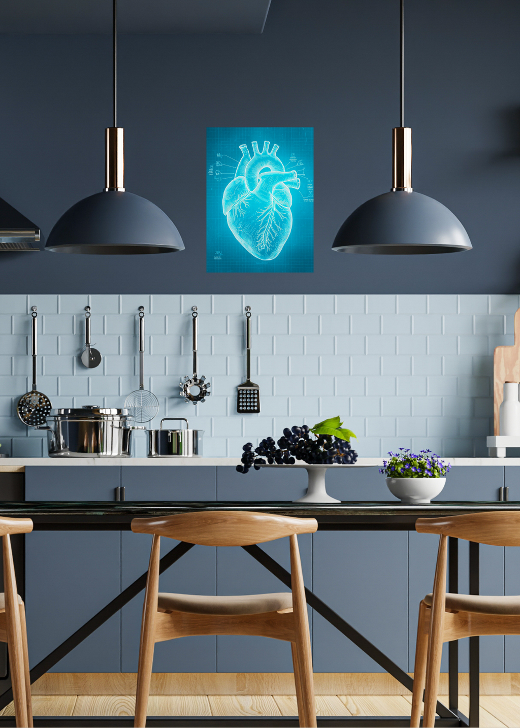 Heart Blueprint Wall Art - 36x36 inch - Office & Home Decor - Print on Demand - Instant Download