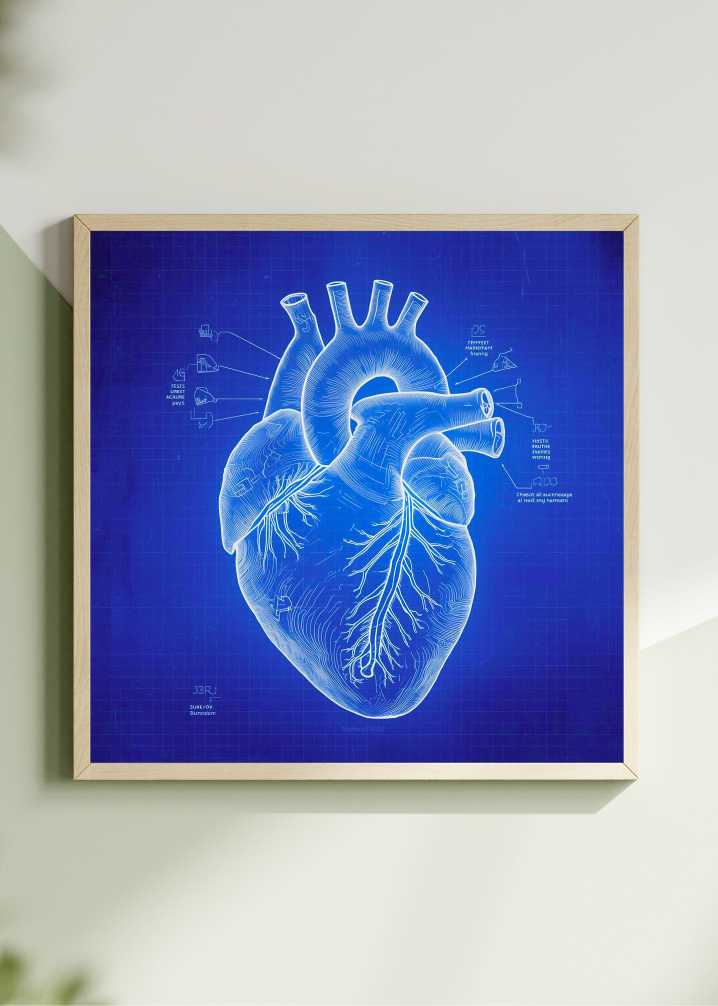 Heart Blueprint Wall Art - 36x36 inch - Office & Home Decor - Print on Demand - Instant Download