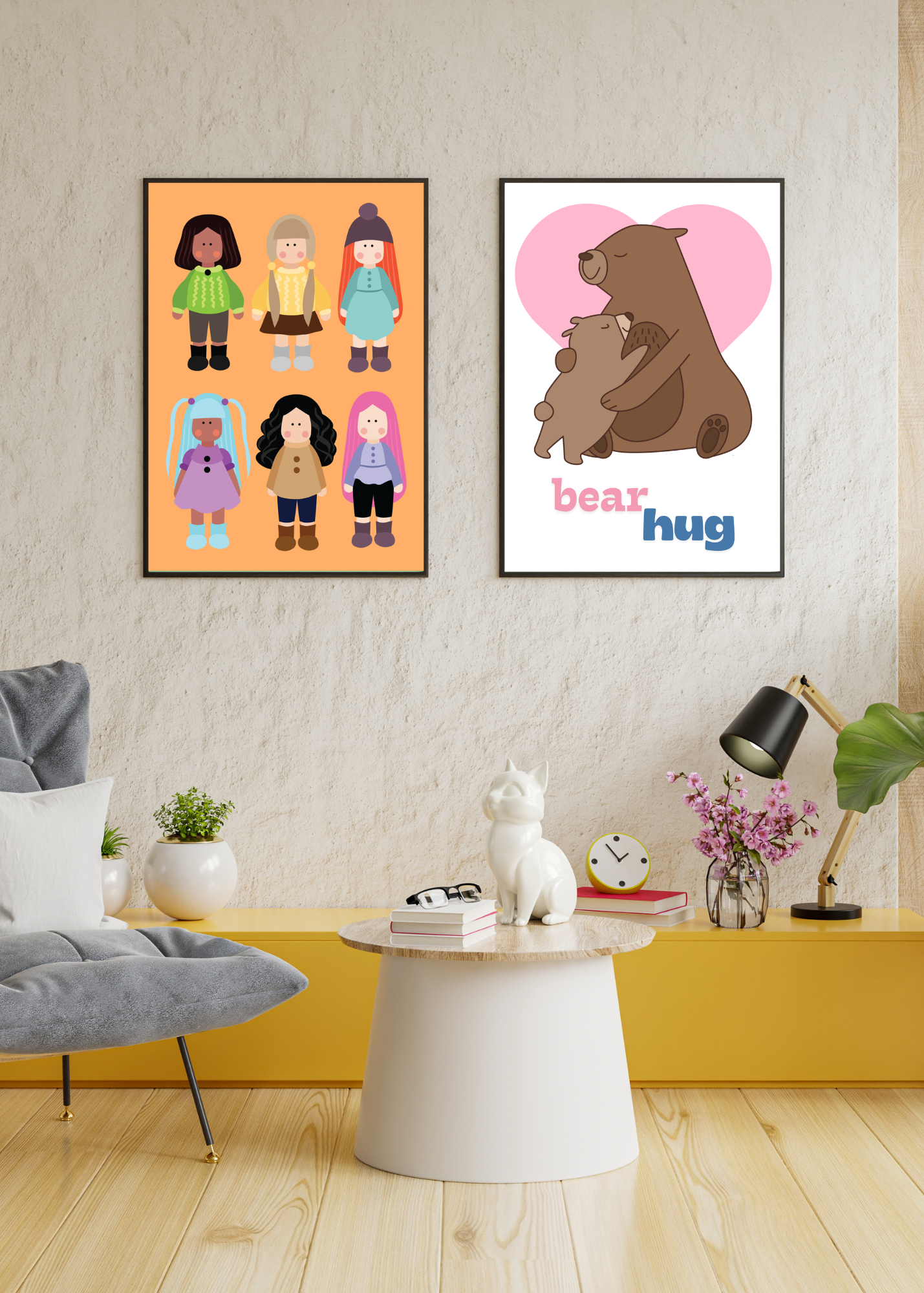 Kids Room Wall Art & Print on Demand- 5 Cute Animal Prints Bundle (Bears, Penguins, Whales, Dinosaurs, Girls)