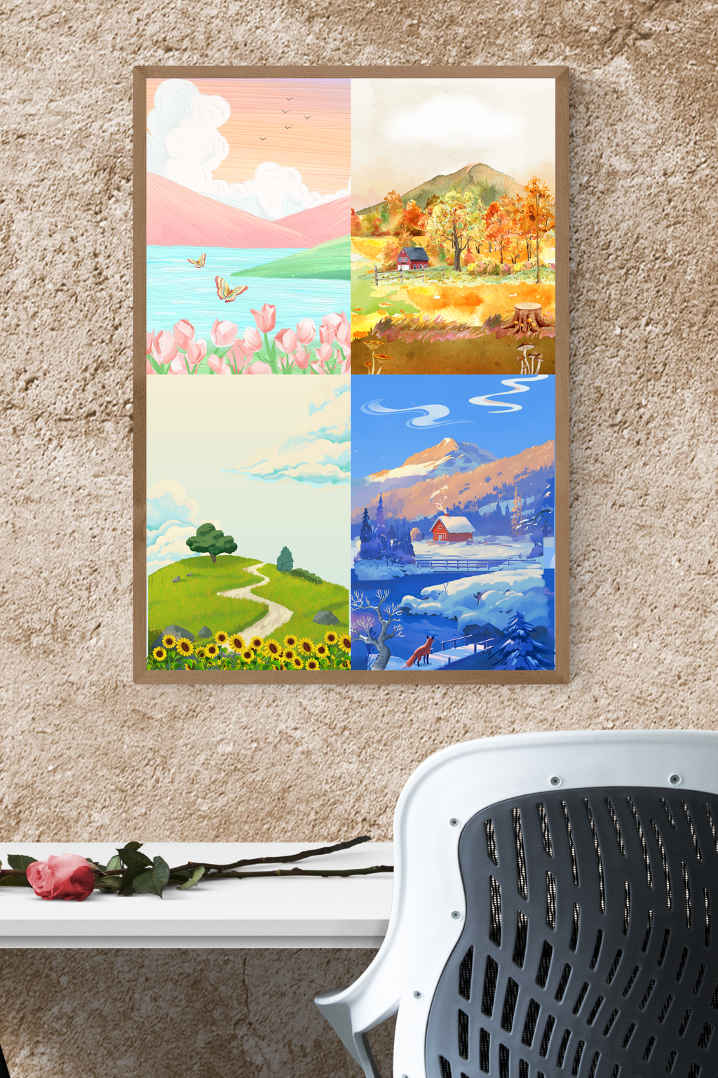 Seasons Portrait Wall Art (spring, summer, autumn & winter) - 24x36 Inch Digital Download for Home Decor & Print on Demand