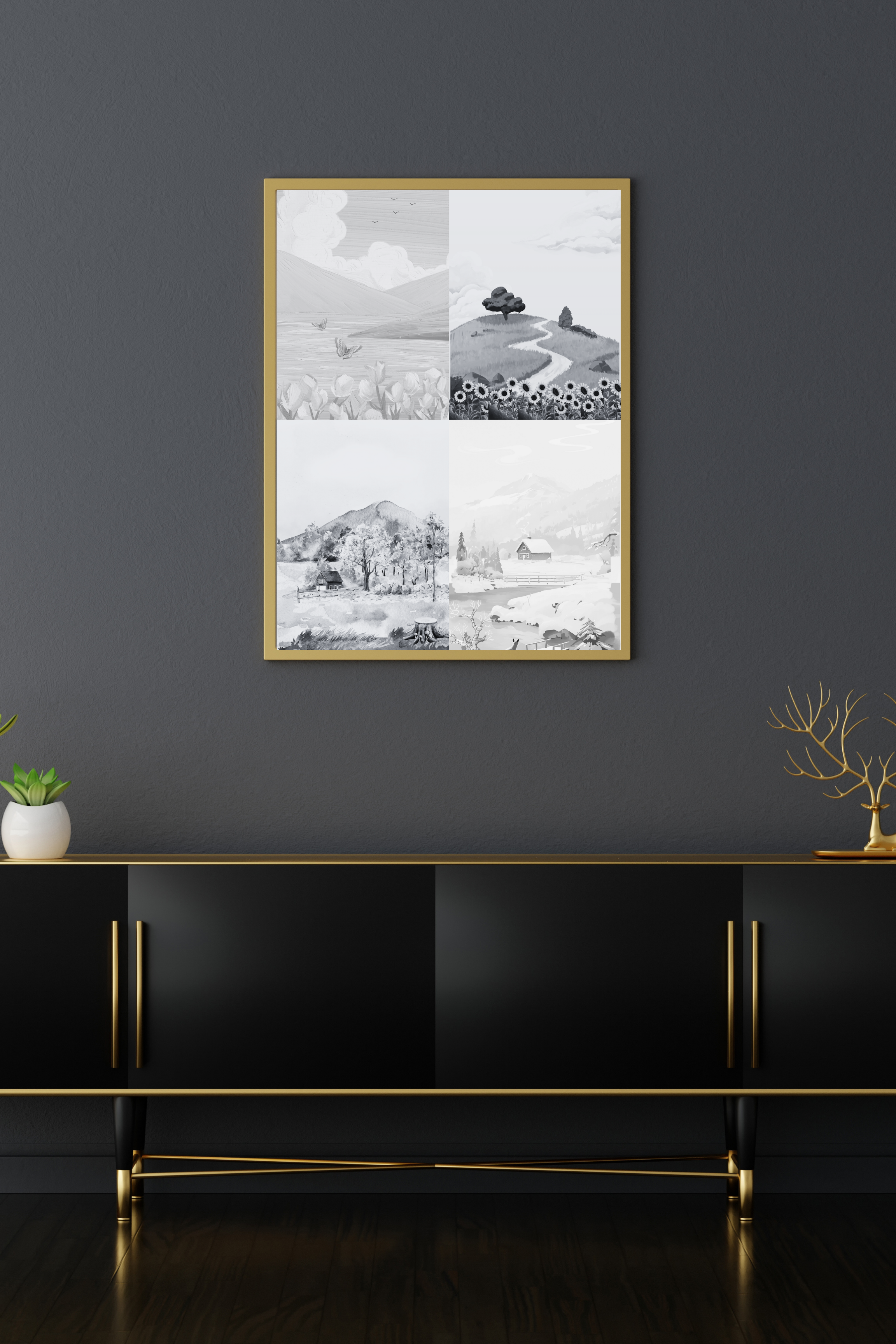 Seasons Portrait Wall Art (spring, summer, autumn & winter) - 24x36 Inch Digital Download for Home Decor & Print on Demand
