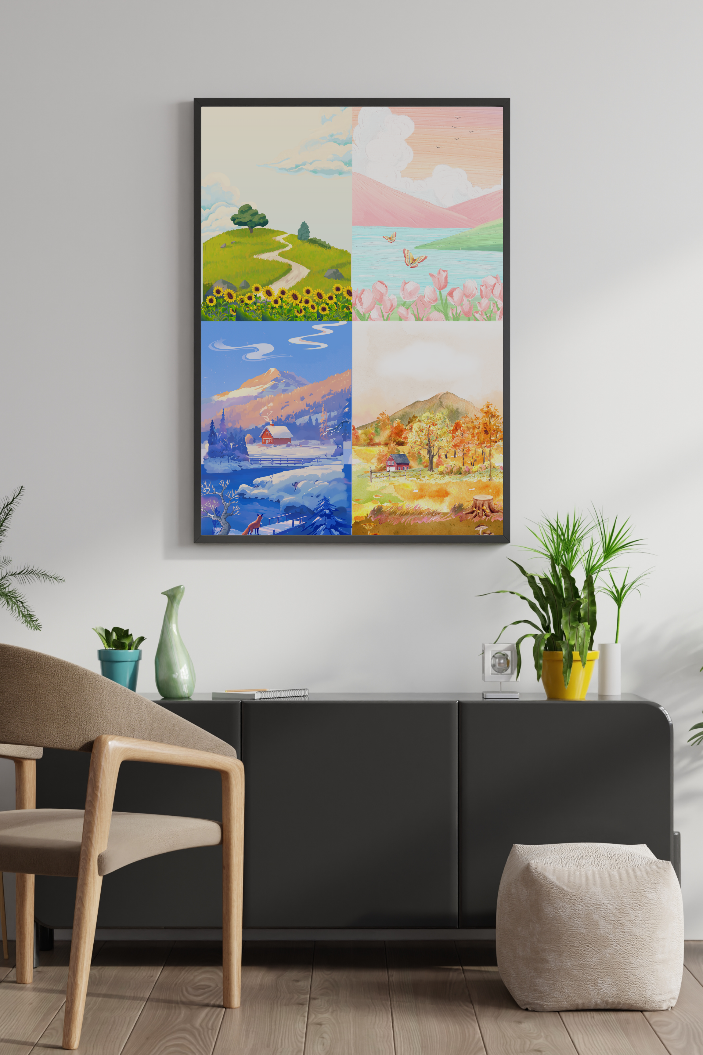 Seasons Portrait Wall Art (spring, summer, autumn & winter) - 24x36 Inch Digital Download for Home Decor & Print on Demand