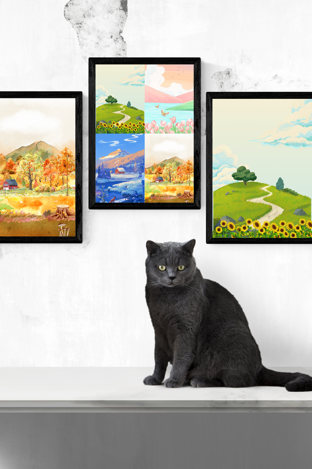 Seasons Portrait Wall Art (spring, summer, autumn & winter) - 24x36 Inch Digital Download for Home Decor & Print on Demand