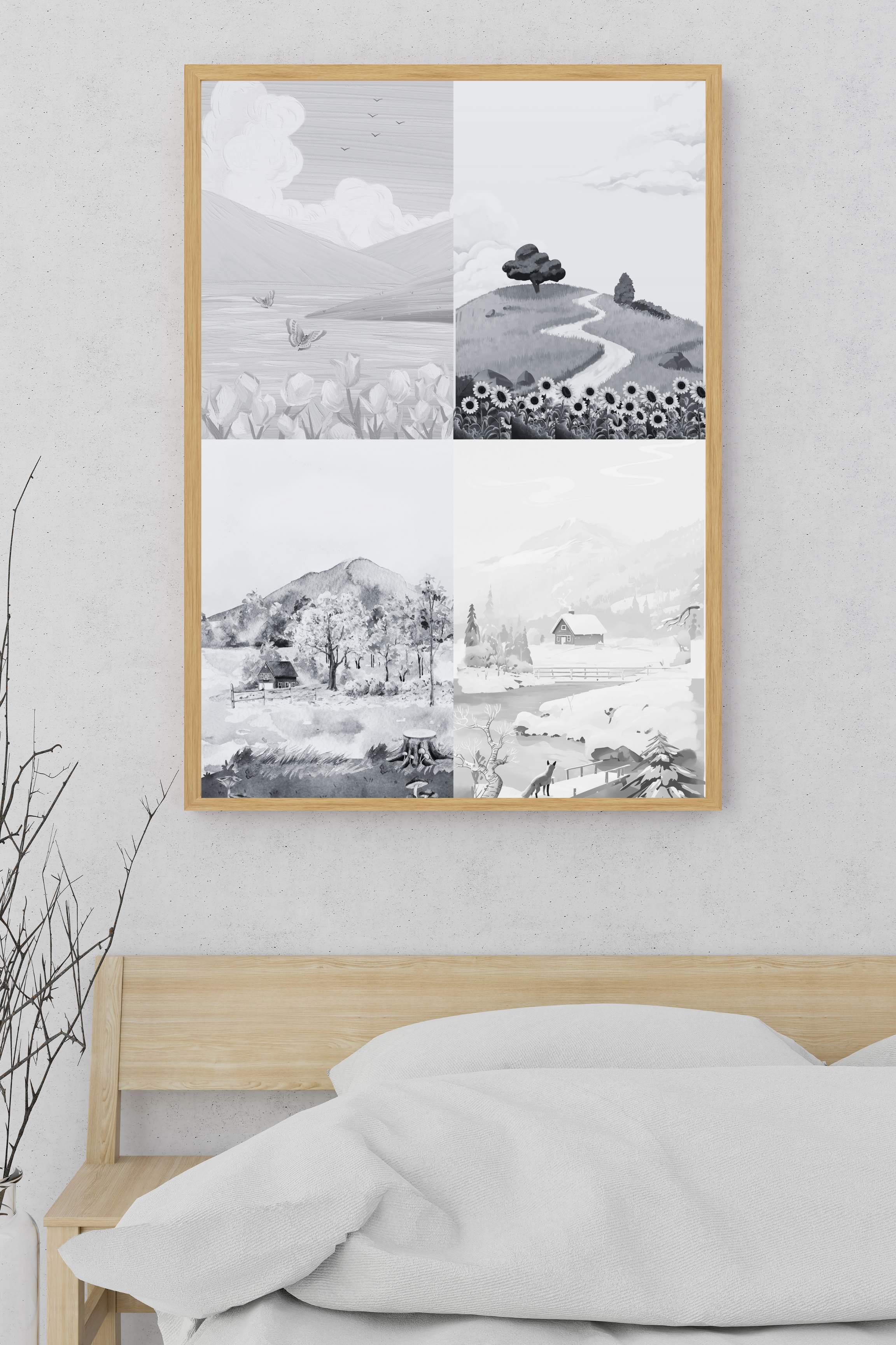 Seasons Portrait Wall Art (spring, summer, autumn & winter) - 24x36 Inch Digital Download for Home Decor & Print on Demand