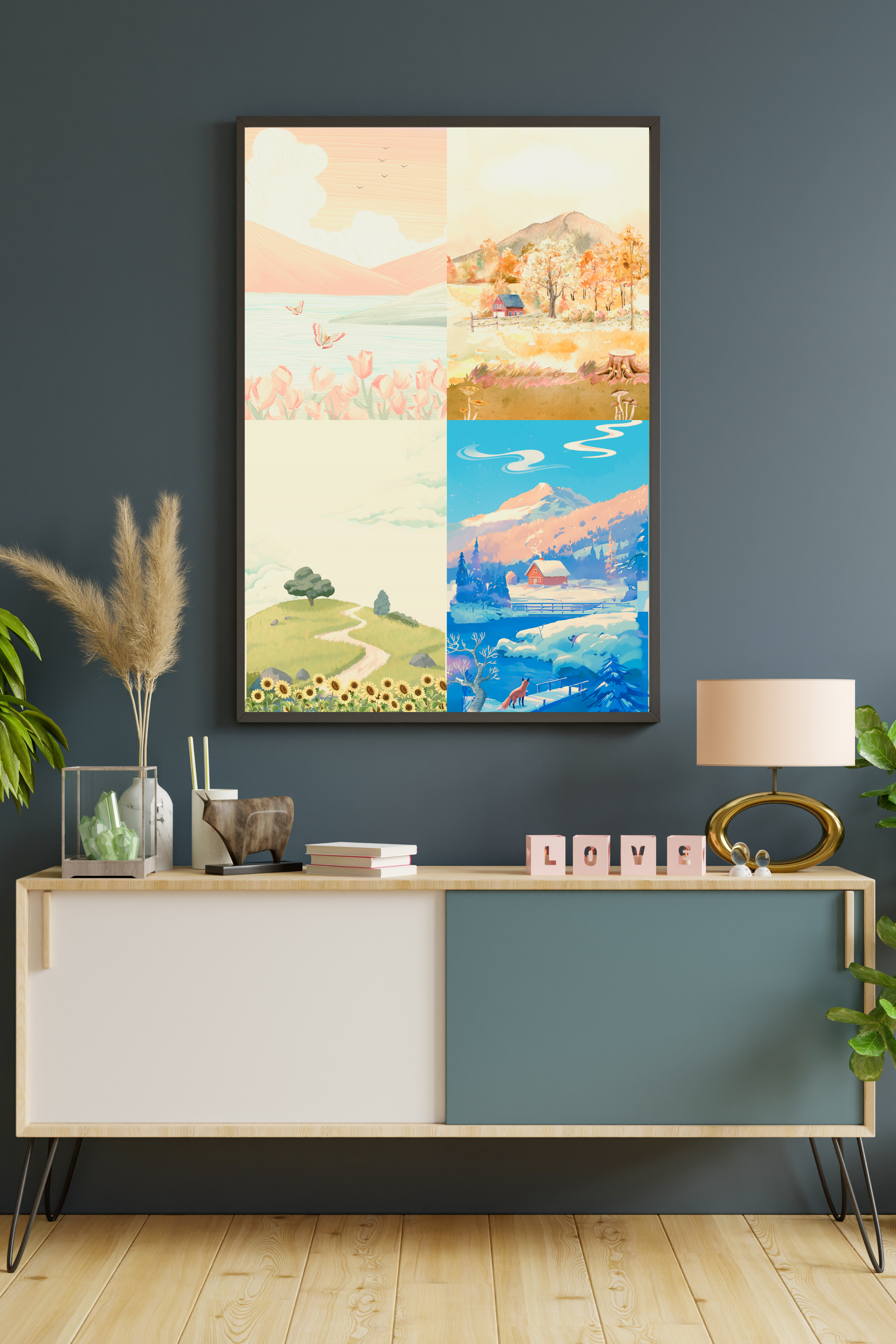 Seasons Portrait Wall Art (spring, summer, autumn & winter) - 24x36 Inch Digital Download for Home Decor & Print on Demand