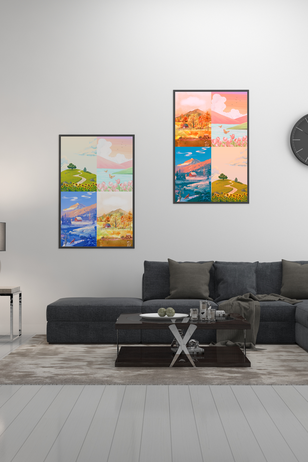 Seasons Portrait Wall Art (spring, summer, autumn & winter) - 24x36 Inch Digital Download for Home Decor & Print on Demand
