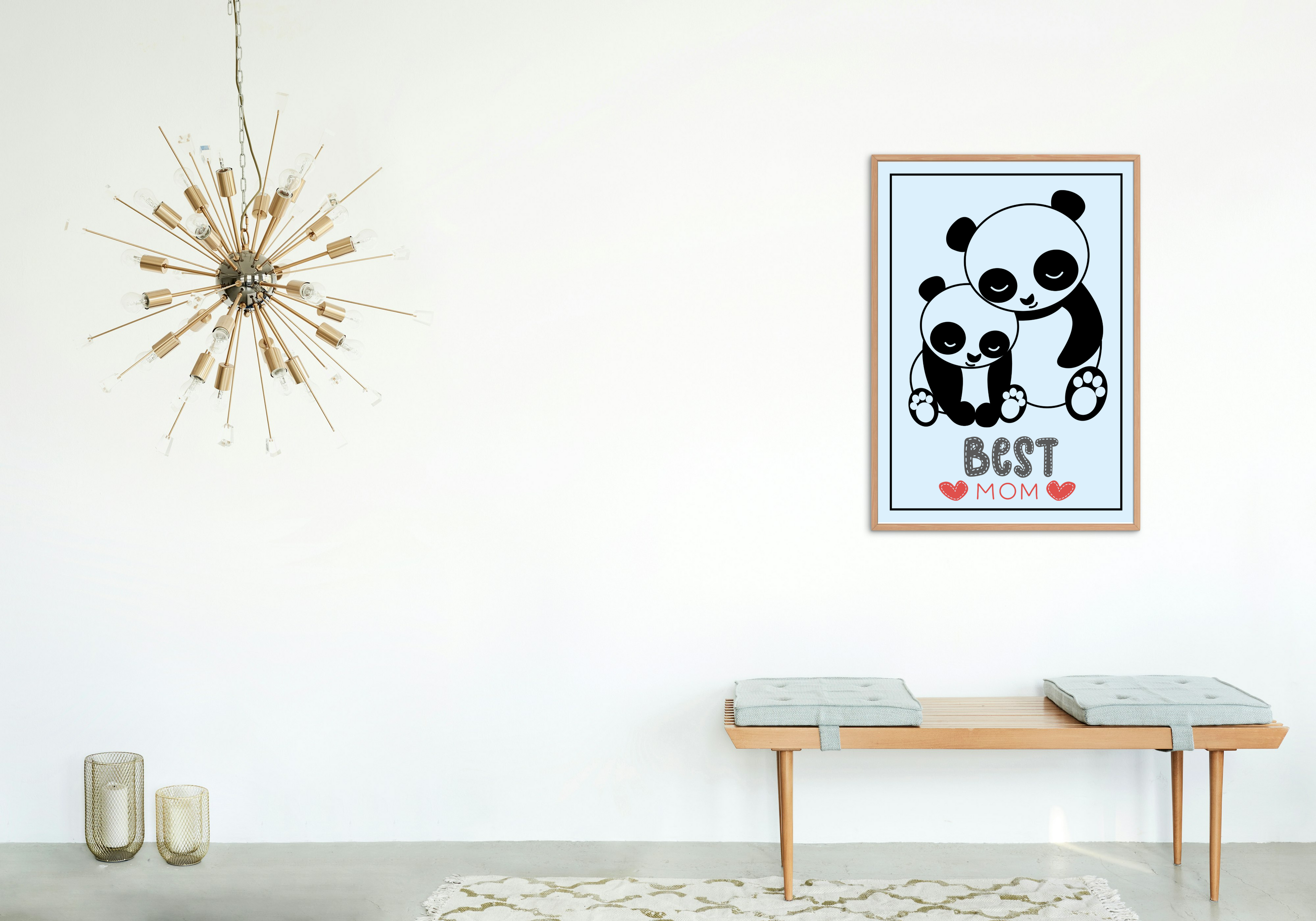 2 Cartoon Panda Wall Art - Blue & Pink Backgrounds for Babies & Kids' Room & Print on Demand