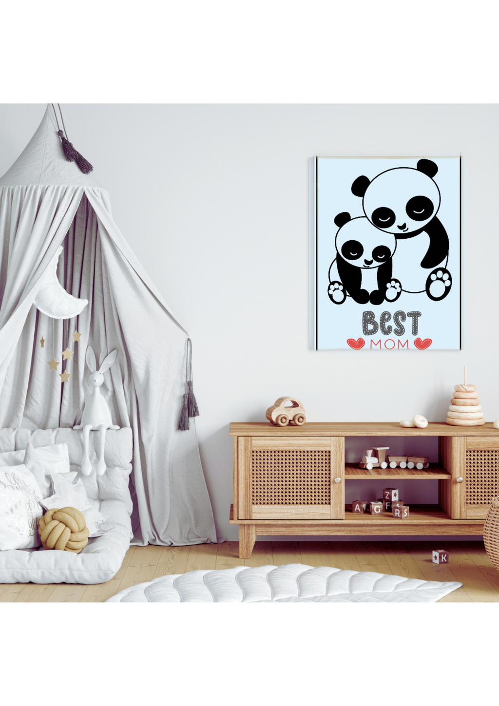 2 Cartoon Panda Wall Art - Blue & Pink Backgrounds for Babies & Kids' Room & Print on Demand