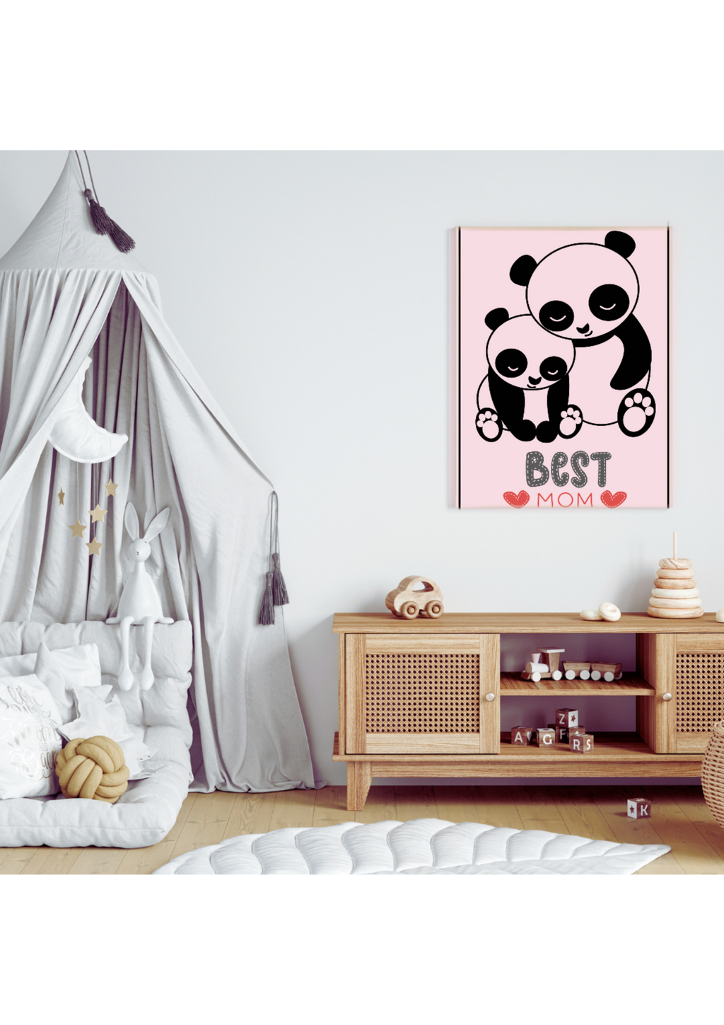 2 Cartoon Panda Wall Art - Blue & Pink Backgrounds for Babies & Kids' Room & Print on Demand