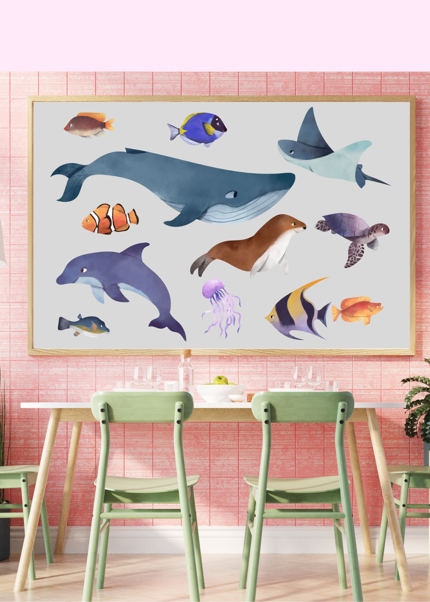 3 Sea Creatures Wall Art - Kids Room & Nursery - Print on Demand - Instant Download