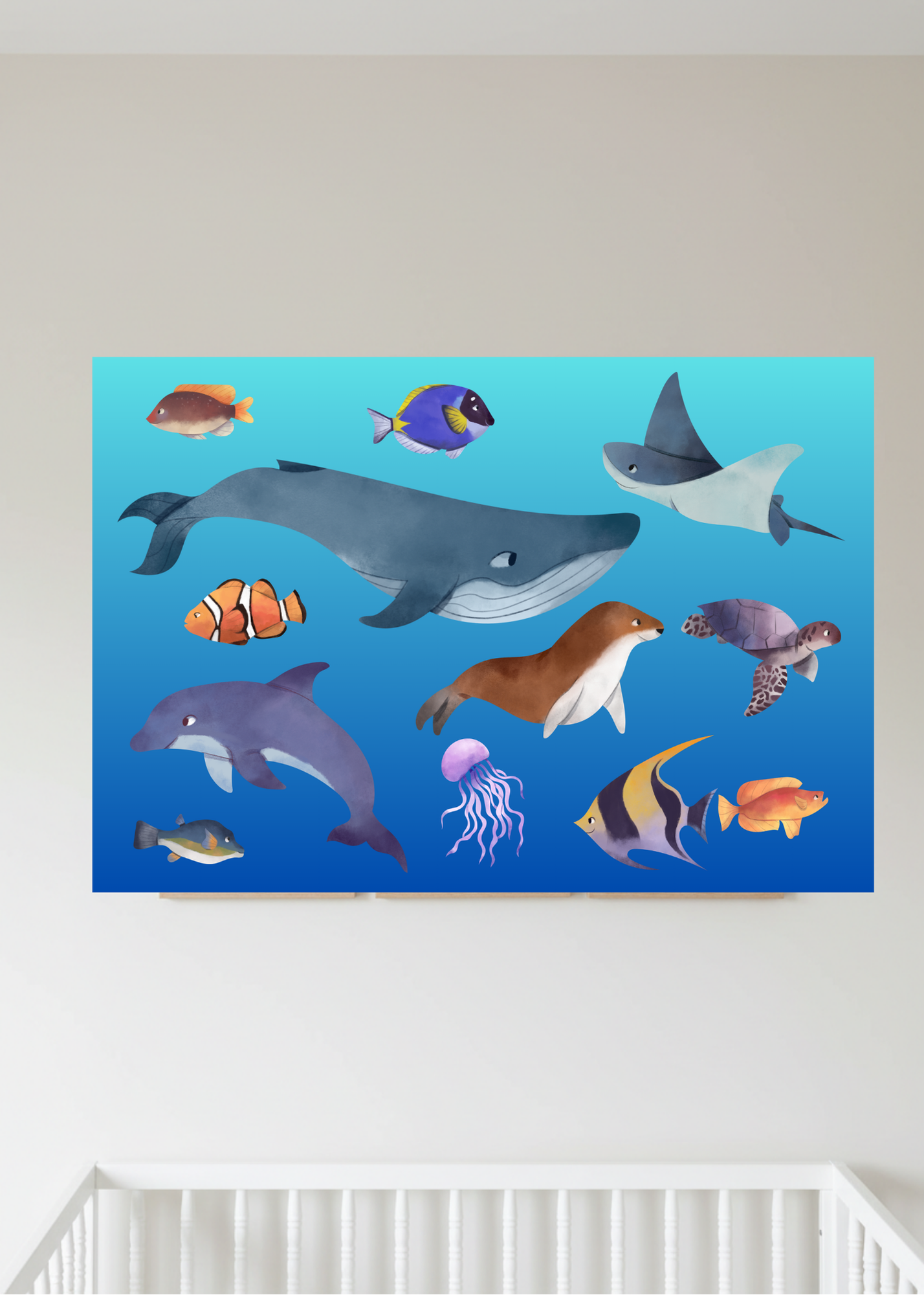 3 Sea Creatures Wall Art - Kids Room & Nursery - Print on Demand - Instant Download