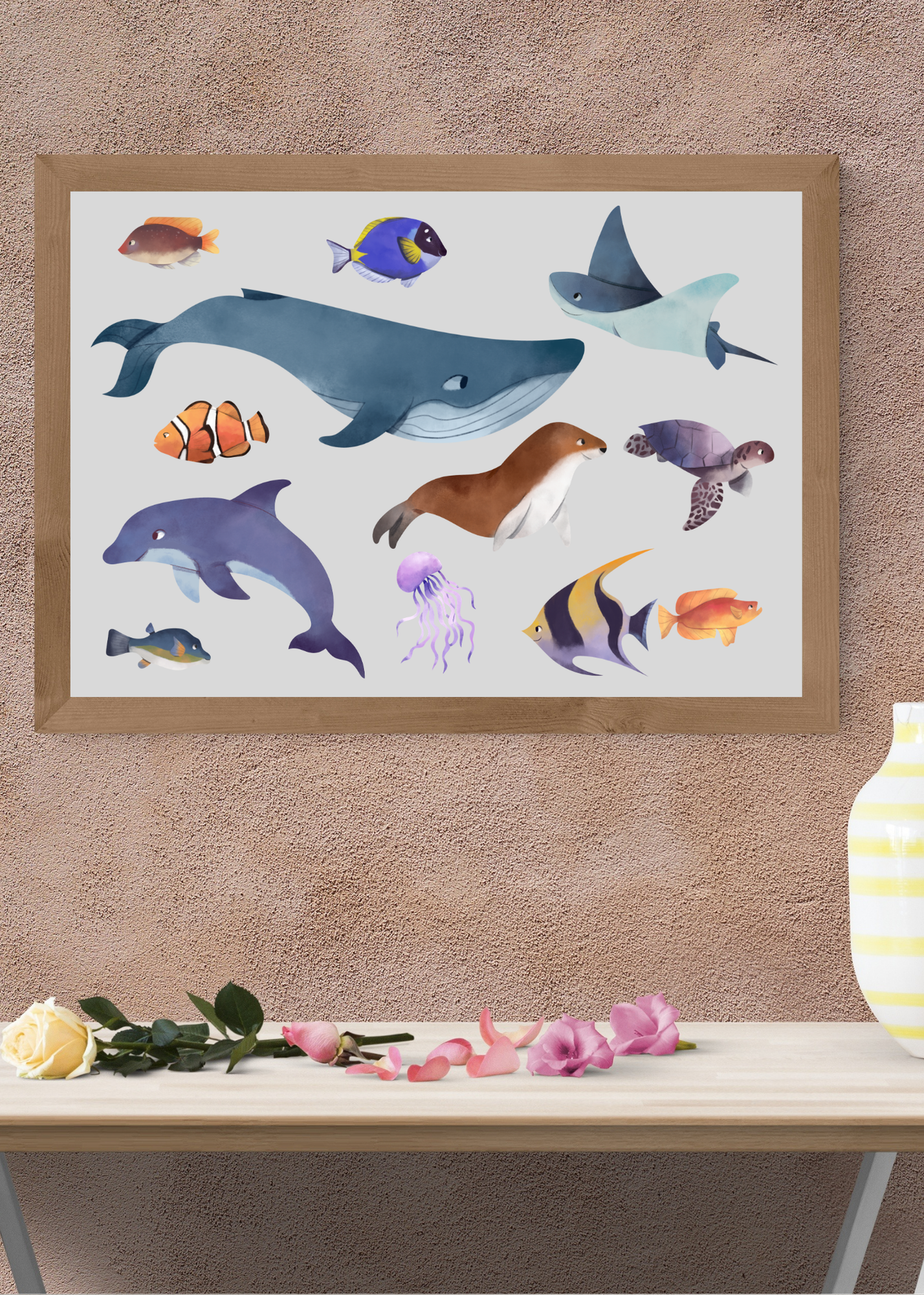 3 Sea Creatures Wall Art - Kids Room & Nursery - Print on Demand - Instant Download