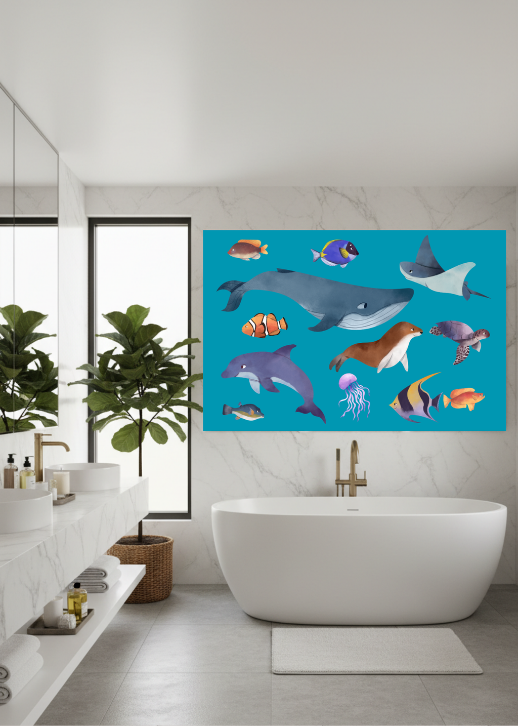 3 Sea Creatures Wall Art - Kids Room & Nursery - Print on Demand - Instant Download